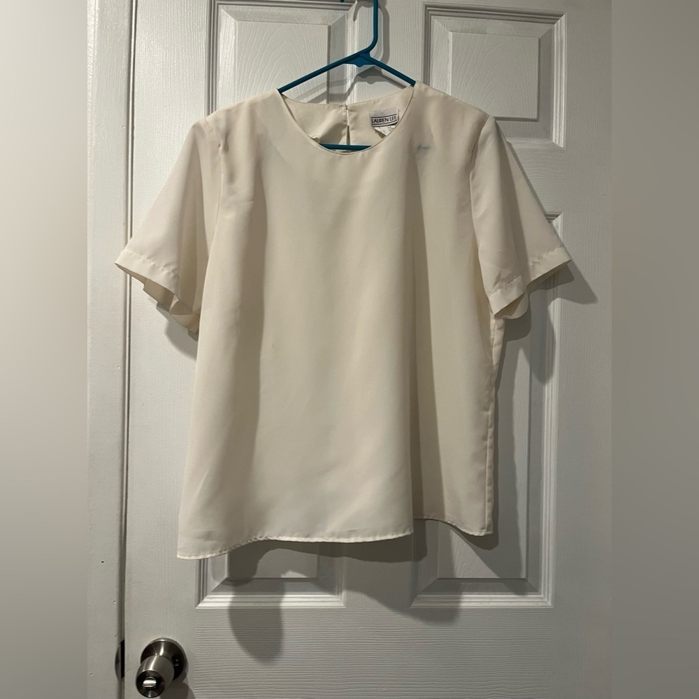Vintage Lauren Lee White Chiffon Type Blouse - Size Large